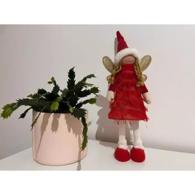 Ruhhy Fairy Rode Kerstfiguur - Fee/Angel/Elf met Glittervleugels - Feestelijke Decoratie