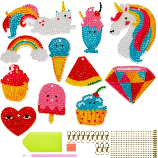 Kruzzel Diamond Painting Sleutelhanger Set - Kinderen Hobby - Set van 12