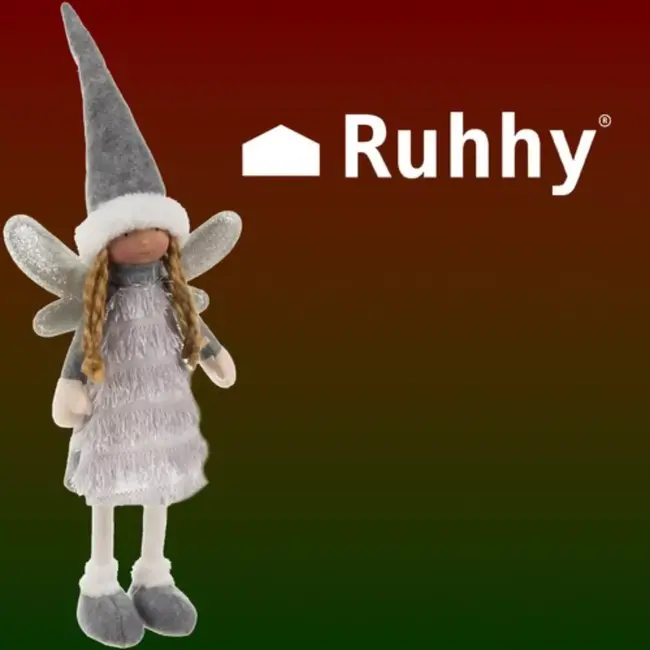 Ruhhy Fairy Grijze Kerstfiguur - Magische Glittervleugels - Elegante Decoratie