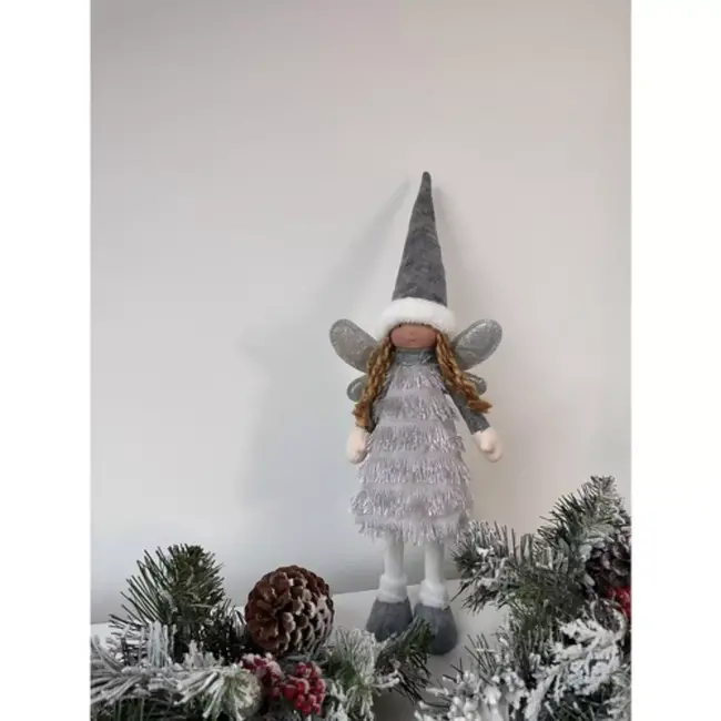 Ruhhy Fairy Grijze Kerstfiguur - Magische Glittervleugels - Elegante Decoratie