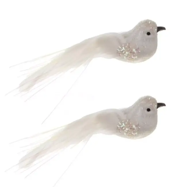 Ruhhy Kerstboomhangers - Vogels 2 Stuks - Elegante Witte Decoratie - Met Verenstaarten