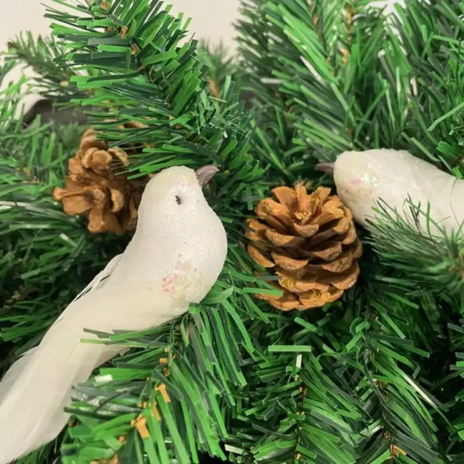 Ruhhy Kerstboomhangers - Vogels 2 Stuks - Elegante Witte Decoratie - Met Verenstaarten