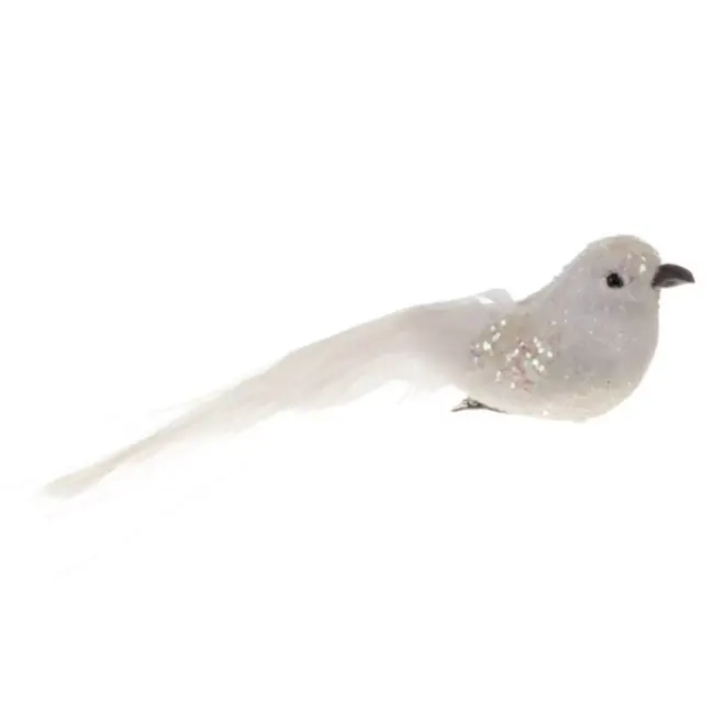 Ruhhy Kerstboomhangers - Vogels 2 Stuks - Elegante Witte Decoratie - Met Verenstaarten