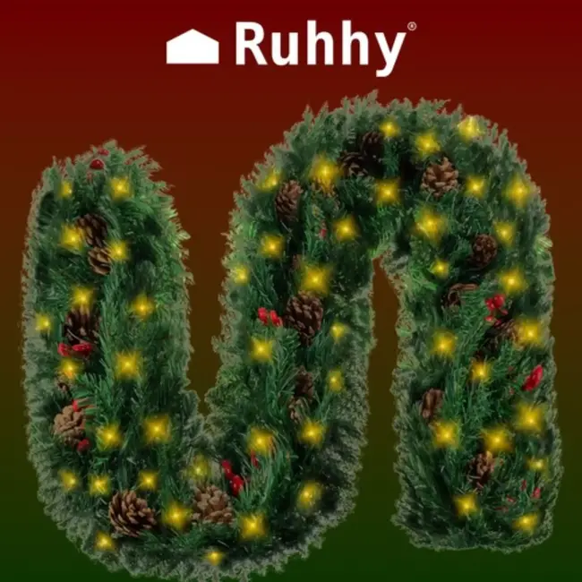 Ruhhy Premium HQ Kerstboom Slinger met LED: 2.7m van Feestelijke Verlichting