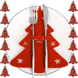 Ruhhy Bestekhouder met Kerstboomontwerp - Set van 12 voor Feestelijke Tafeldecoratie