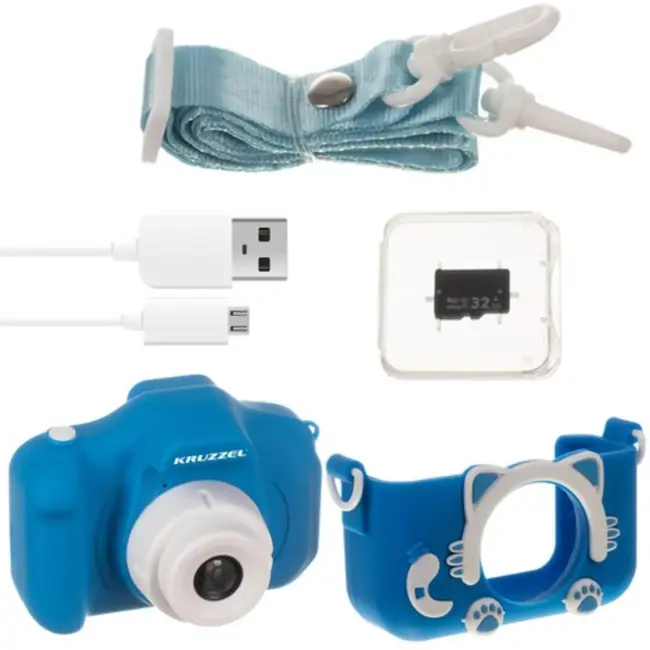Kruzzel Digitale Camera voor Kinderen in Blauw - Incl. 32 GB SD Kaart en Spellen