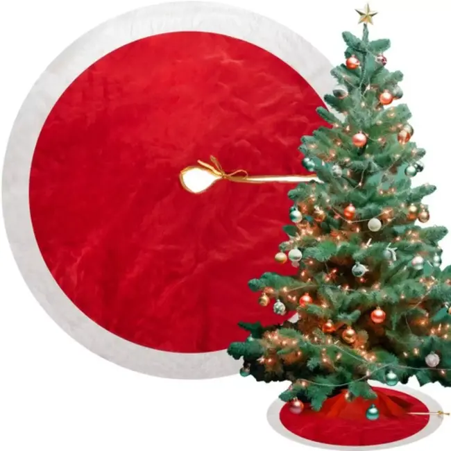 Ruhhy Kerstboommat 90cm met Gouden Binding - Elegante Rode en Witte Decoratie