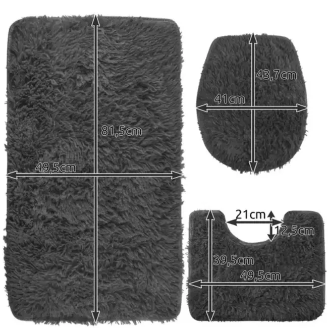 Ruhhy Badkamermat Set in Grijs - 3 Stukken - Antislip en Comfortabel - Perfect voor Elke Badkamer