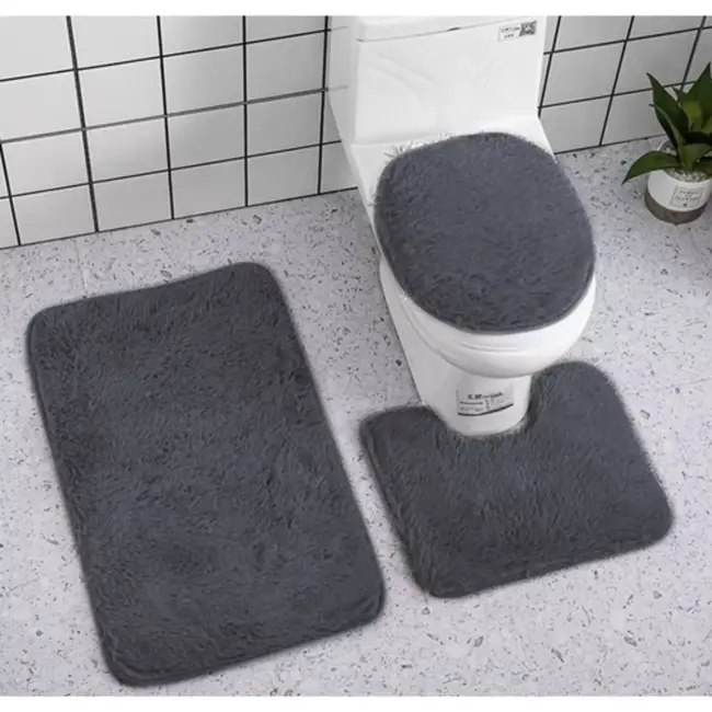 Ruhhy Badkamermat Set in Grijs - 3 Stukken - Antislip en Comfortabel - Perfect voor Elke Badkamer