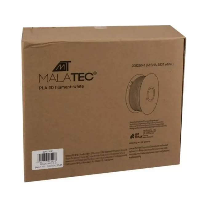 Malatec PLA 3D Filament 1kg 1.75mm Wit - Milieuvriendelijk en Duurzaam voor 3D Printen