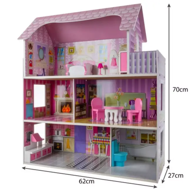 Kruzzel Houten Poppenhuis - Ruime Villa van 70 cm - Inclusief Meubels - Ideaal voor Kinderen