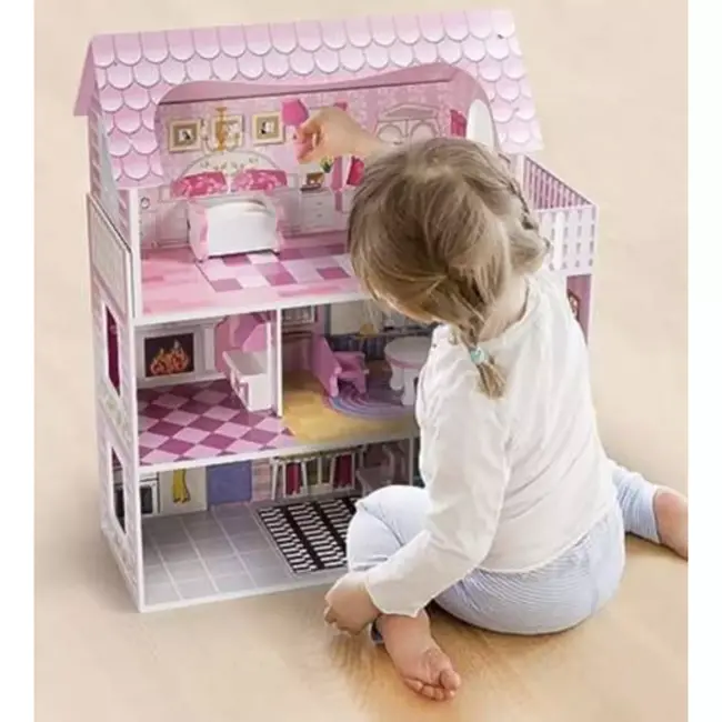 Kruzzel Houten Poppenhuis - Ruime Villa van 70 cm - Inclusief Meubels - Ideaal voor Kinderen