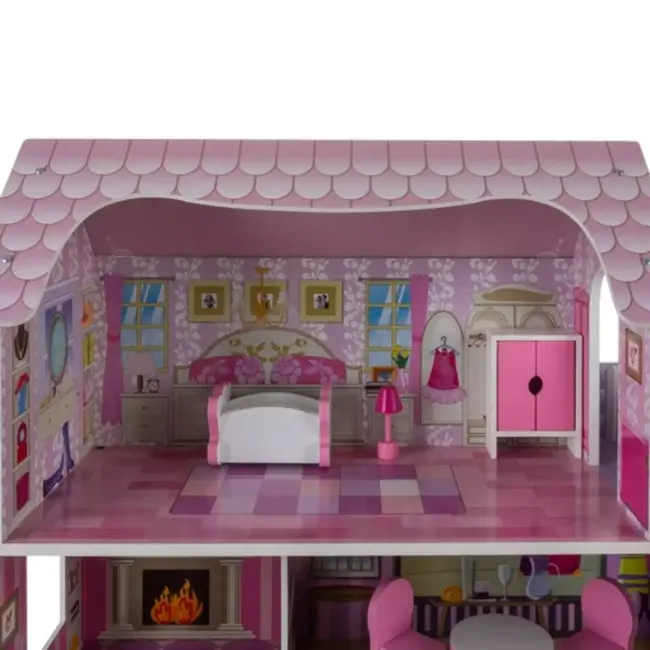 Kruzzel Houten Poppenhuis - Ruime Villa van 70 cm - Inclusief Meubels - Ideaal voor Kinderen