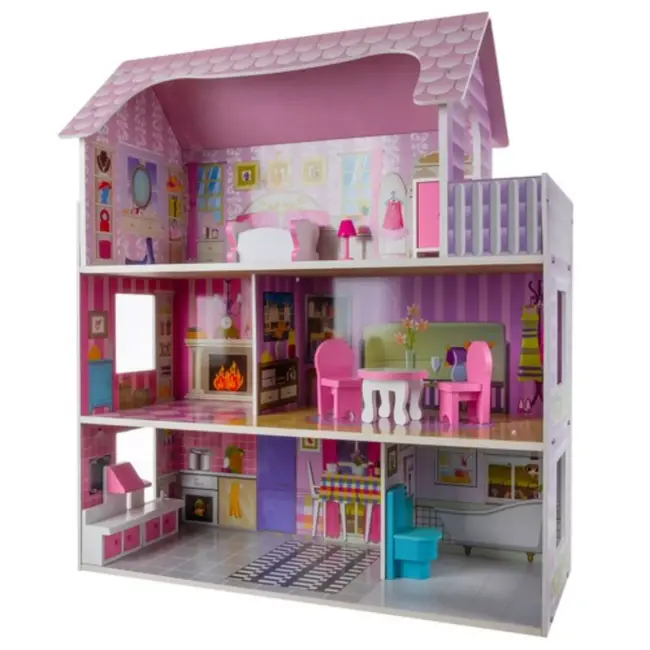 Kruzzel Houten Poppenhuis - Ruime Villa van 70 cm - Inclusief Meubels - Ideaal voor Kinderen