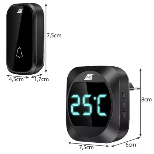 Malatec Draadloze Deurbel - IP44 Waterdicht, Zwart - Veelzijdig en Gebruiksvriendelijk