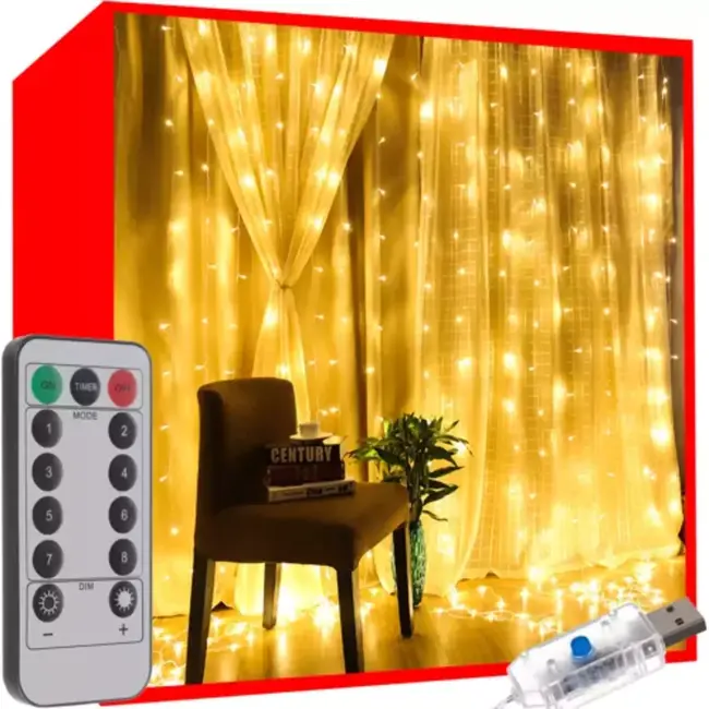Ruhhy Lichtgordijn 300 LED USB - Warm Wit Licht voor een Gezellige Sfeer