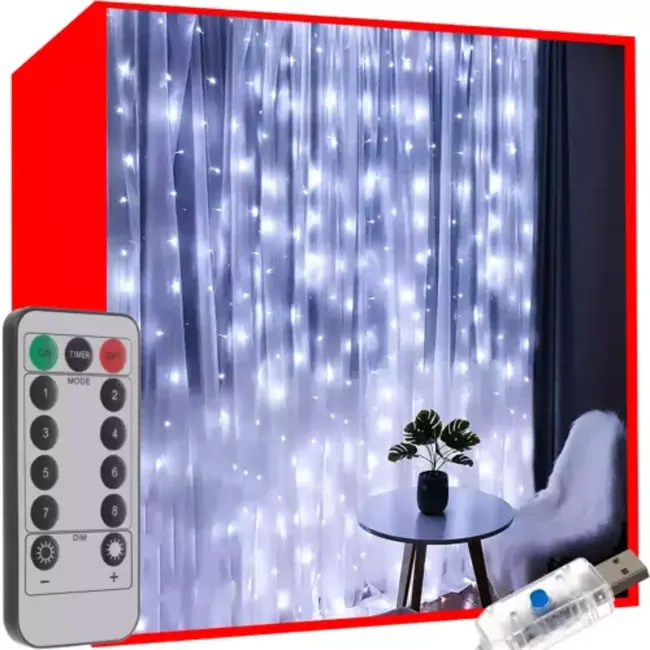 Ruhhy Lichtgordijn 300 LED USB - Koel Wit Licht voor een Moderne Uitstraling