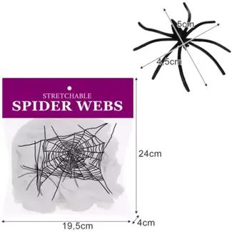 Malatec Kunstmatig Spinnenweb met 2 Spinnen - Perfect voor Halloween Decoratie