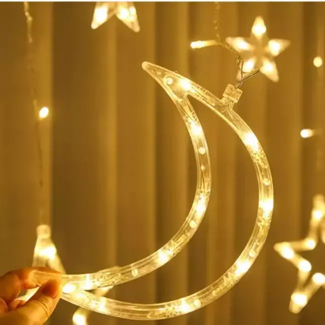 Ruhhy Warmwit LED Lichtgordijn - 138 Lampjes, Maan en Sterren, IP44