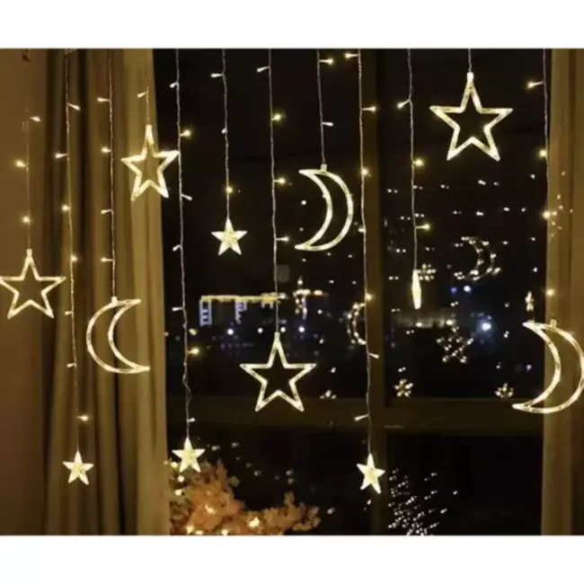 Ruhhy Warmwit LED Lichtgordijn - 138 Lampjes, Maan en Sterren, IP44