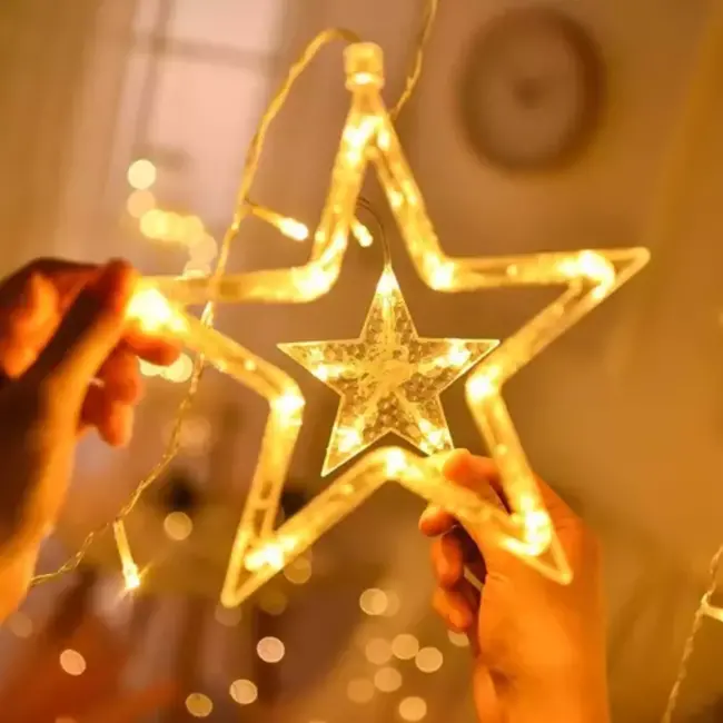 Ruhhy Warmwit LED Lichtgordijn - 138 Lampjes, Maan en Sterren, IP44