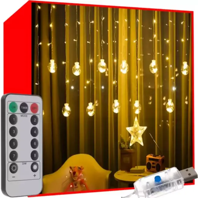 Ruhhy LED Bal Lichtgordijn 108 - Warmwit Verlichting - Energiezuinig en Waterdicht
