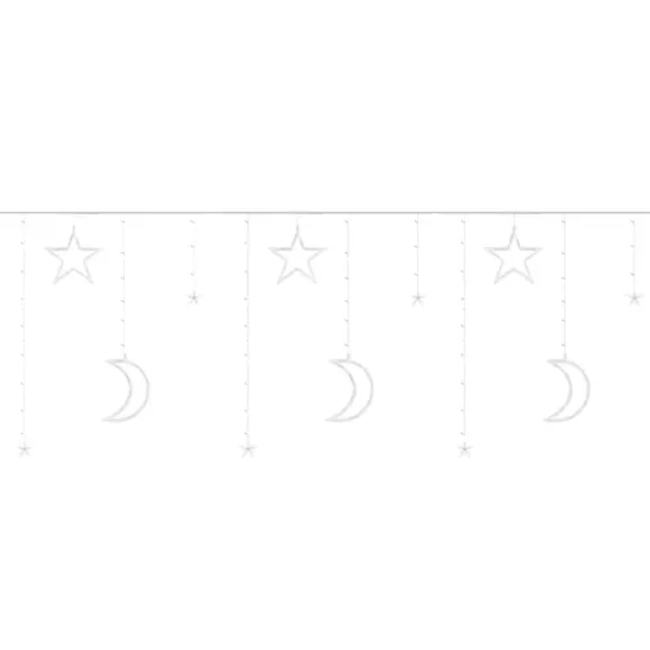 Ruhhy Lichtgordijn met Maan Iconen en Sterren 138 LED - Koel Wit Licht voor een Unieke Sfeer
