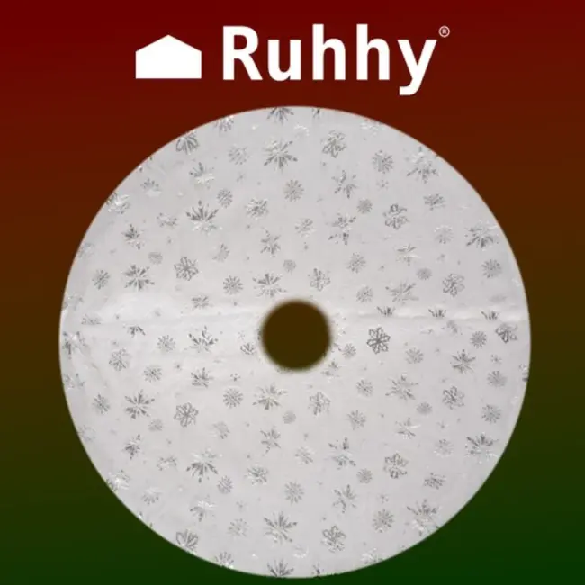 Ruhhy Kerstboommat 78cm - Decoratief met Zilveren Sterren en Sneeuwvlokken