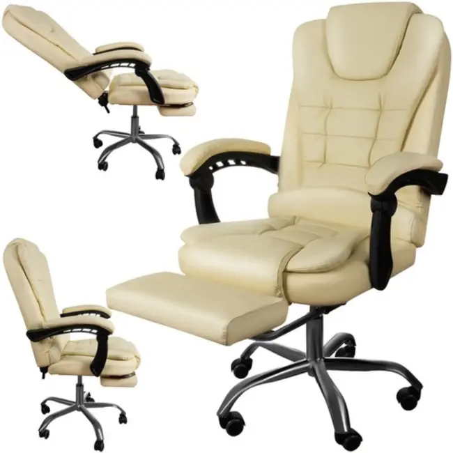 Malatec Bureaustoel 23287 - Crème Wit - Eco-leer: Ultiem Comfort voor Uw Werkplek