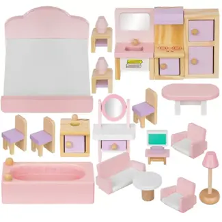 Ruhhy Houten Poppenhuismeubelset - 22 Delen - Perfect voor Creatief Spel