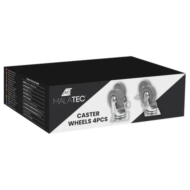 Malatec Zwenkwielen Set 4 Stuks met Rem - Duurzaam en Veilig voor Zware Lasten