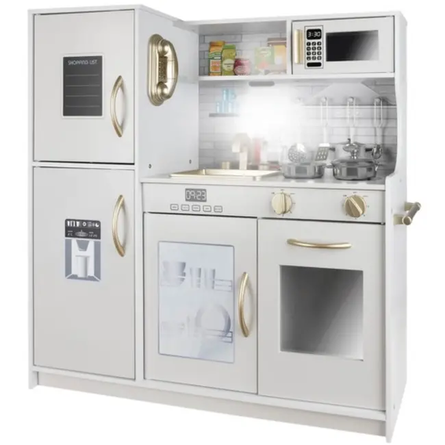 Kruzzel Houten Keuken XL: Stimuleer de Kleine Chef met Licht en Geluid - Wit met Goud