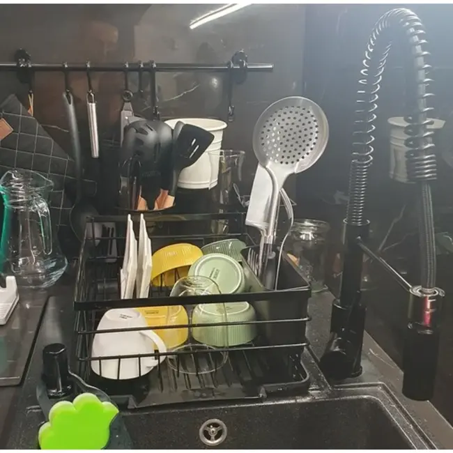 Ruhhy Afdruiprek met Lekbak - Zwart - Stijlvol en Duurzaam voor Uw Keuken