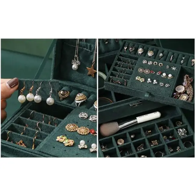 Soulima Velvet Sieradendoos Donkergroen - Luxe en Veilige Opslag voor Sieraden