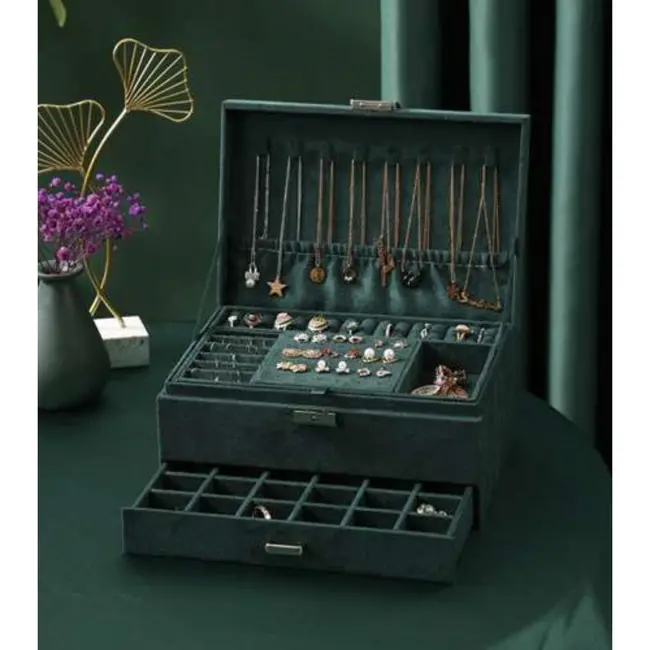 Soulima Velvet Sieradendoos Donkergroen - Luxe en Veilige Opslag voor Sieraden