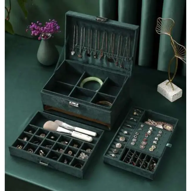 Soulima Velvet Sieradendoos Donkergroen - Luxe en Veilige Opslag voor Sieraden