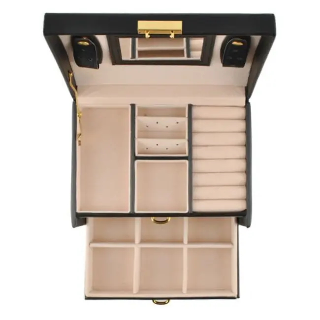 Beautylushh Elegante zwarte sieradendoos met sleutel, spiegel en 20 vakken voor ringen en kettingen