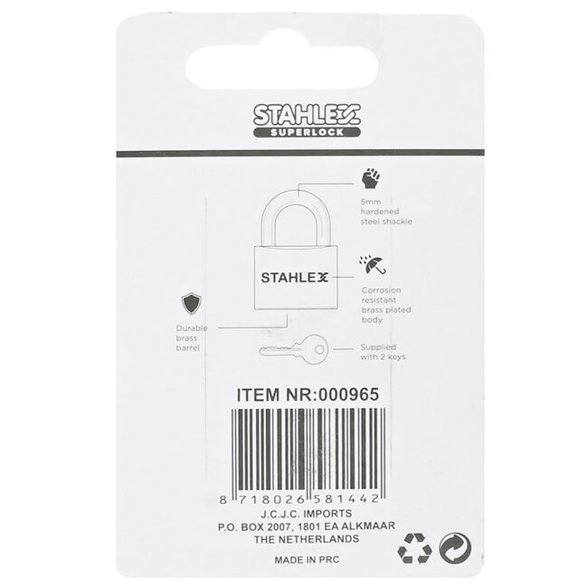 Stahlex Hangslot - Ø 30 mm - Gehard - Inclusief 3 sleutels - Veiligheidscategorie C