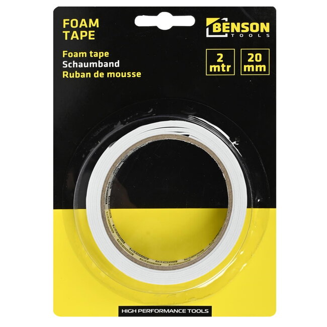 Benson Dubbelzijdige foamtape - 20 mm breed - 2 meter lang - wit - sterke hechting