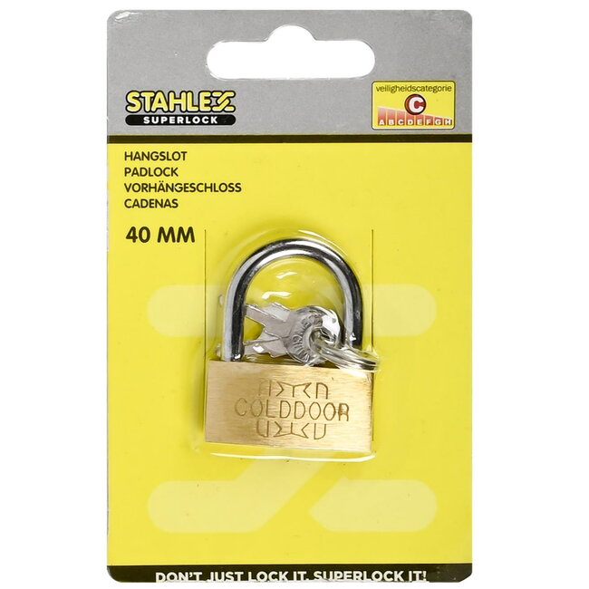 Stahlex Hangslot - Messing - Stalen beugel - 40 mm - Inclusief 2 sleutels