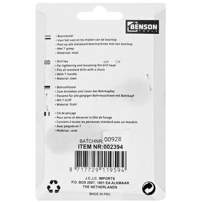 Benson Boorkopsleutel - T-greep - Staal - 10 & 13 mm