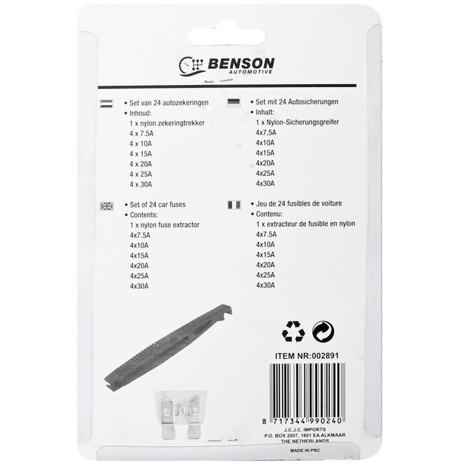 Benson Set mini steekzekeringen met trekker - 25 delig - Bescherming tegen overbelasting en kortsluiting