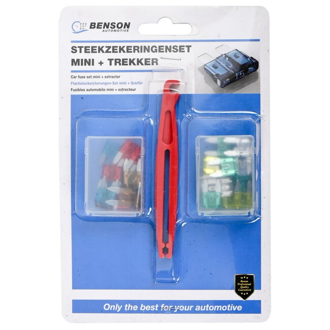 Benson Set mini steekzekeringen met trekker - 25 delig - Bescherming tegen overbelasting en kortsluiting