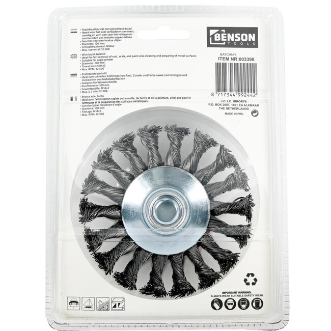 Benson Kegelborstel - Getordeerd Staal - 100 mm - M14 Aansluiting - Zware Reiniging