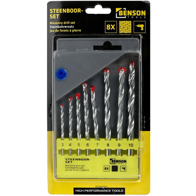 Benson Steenboorset - 8-delig - Hoogwaardig staal - 3-10 mm - Inclusief cassette