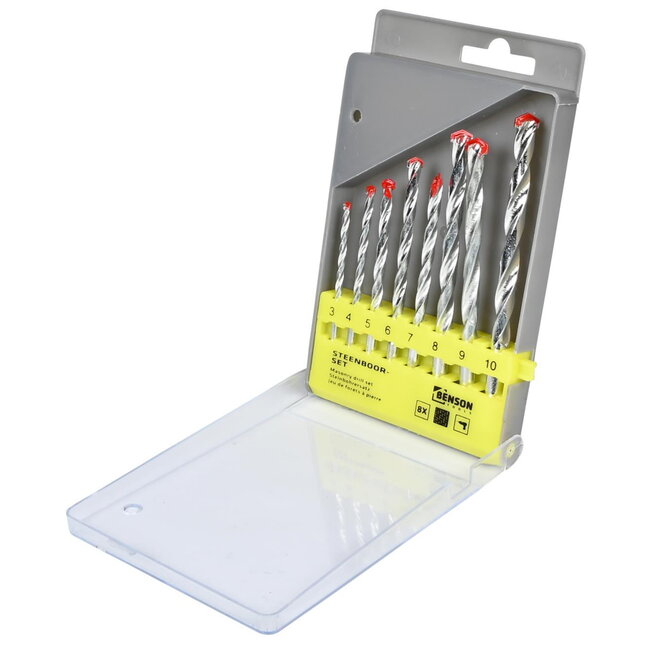Benson Steenboorset - 8-delig - Hoogwaardig staal - 3-10 mm - Inclusief cassette