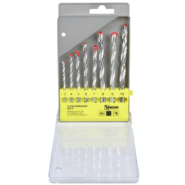 Benson Steenboorset - 8-delig - Hoogwaardig staal - 3-10 mm - Inclusief cassette