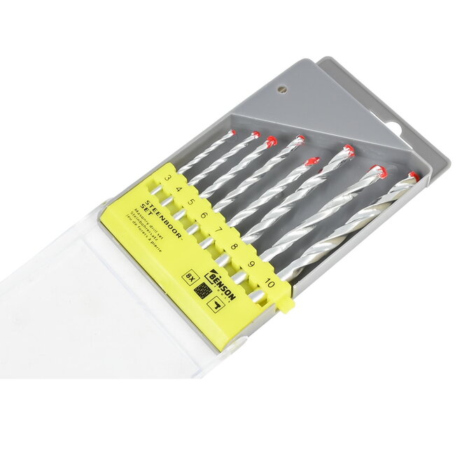 Benson Steenboorset - 8-delig - Hoogwaardig staal - 3-10 mm - Inclusief cassette