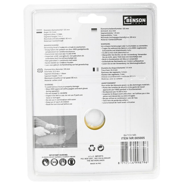 Benson Universele diamantschijf - getand - Ø 125 mm - voor beton en steen