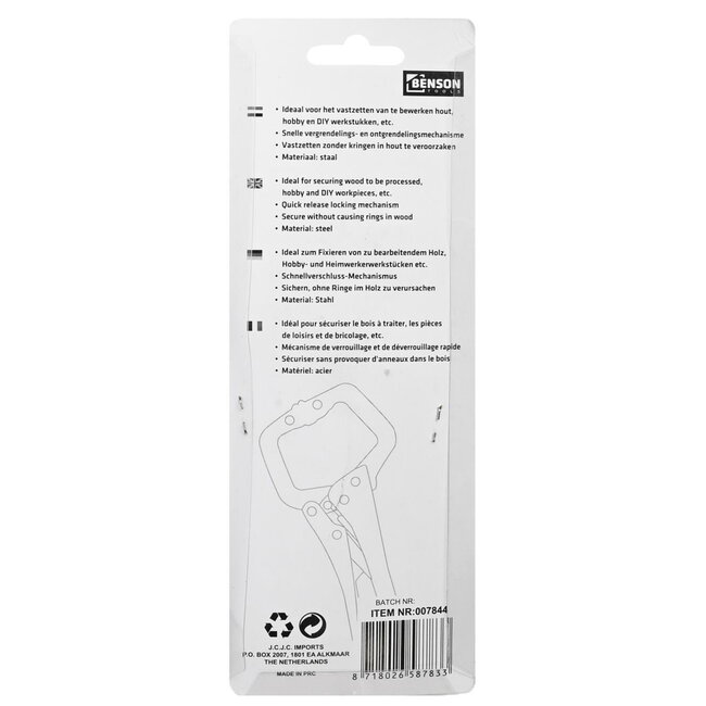 Benson Mini griptangen - traploos instelbaar - snelle ontgrendeling - 125 mm - set van 2